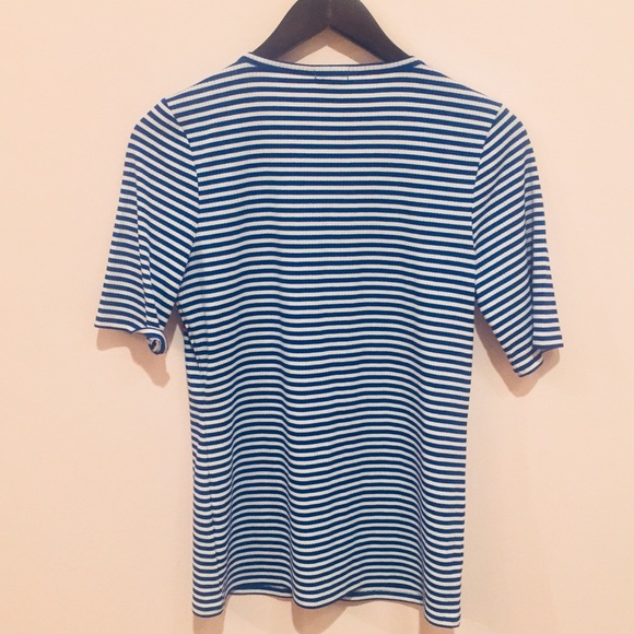 J. Crew Blue Striped Soft T-shirt with Buttons - Picture 7 of 7